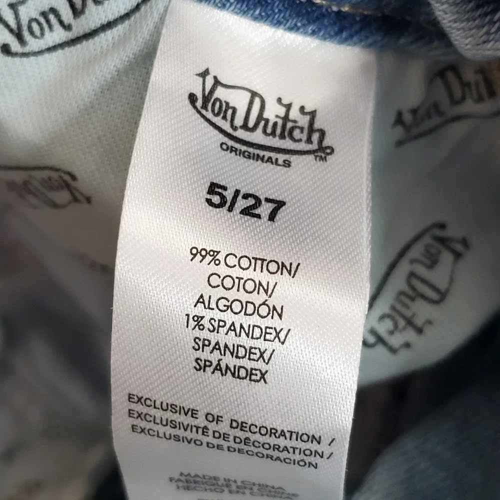 Von Dutch Women Shorts 5/27 Blue Denim Embroidered Grunge Y2K Baggy Skater NWT